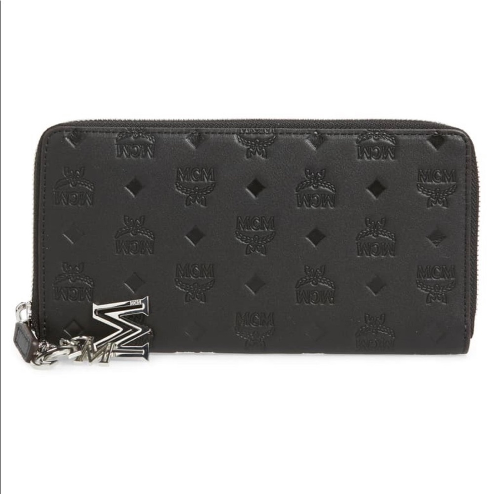 MCM Large Klara Zip Wallet Black Monogram Leather